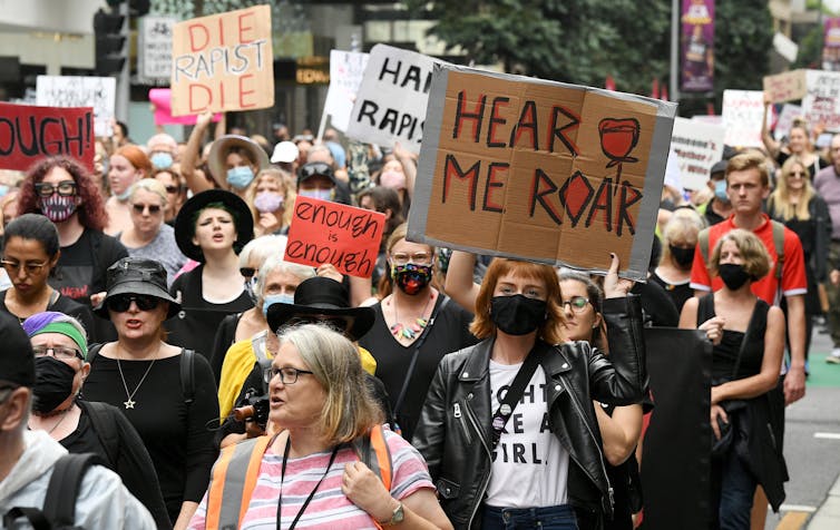 Protesters marching for women's safety in Sydney.