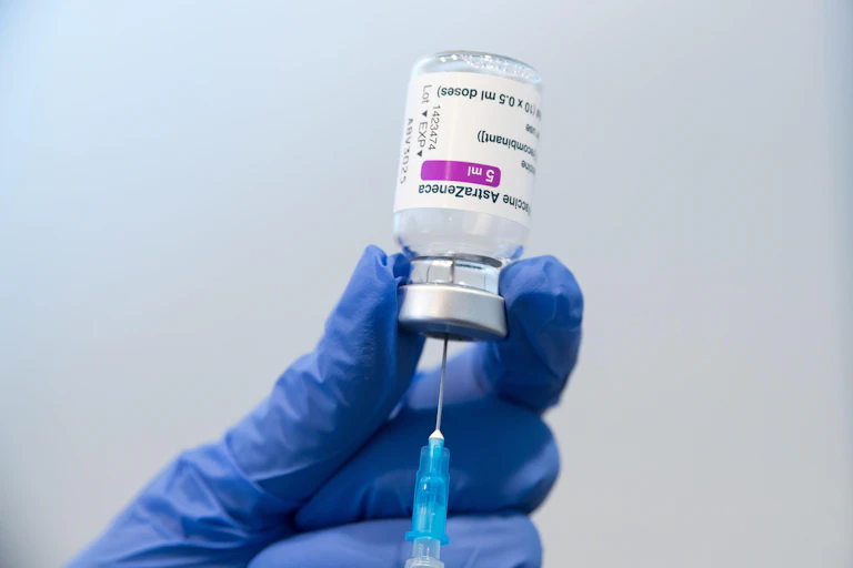 A vial of AstraZeneca's COVID vaccine