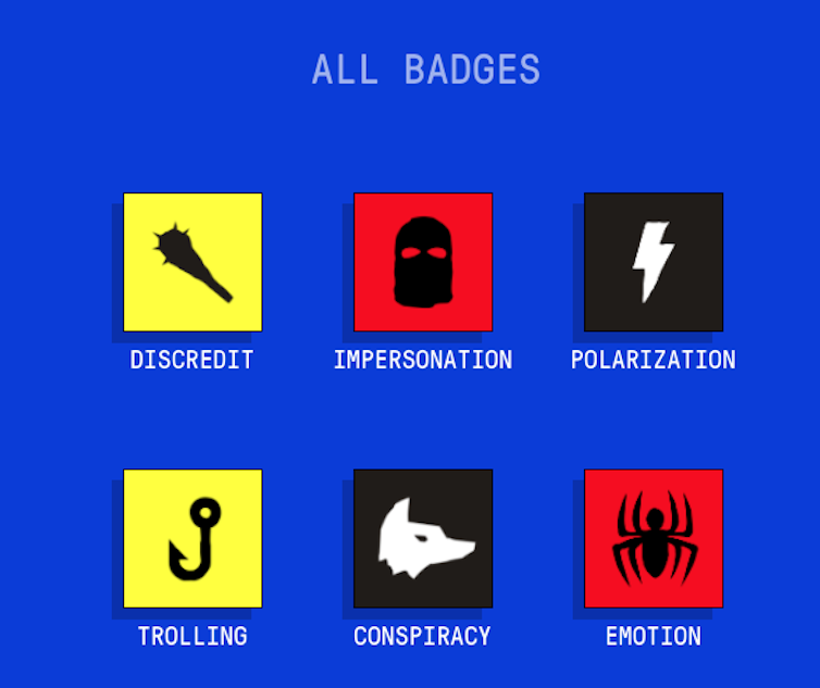 Badges identify ways misinformation exploits people's minds