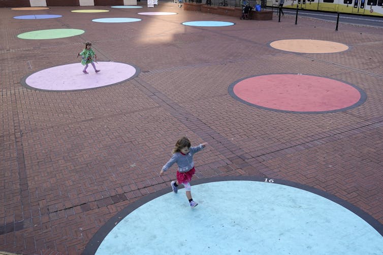 Coloured circles on pavement