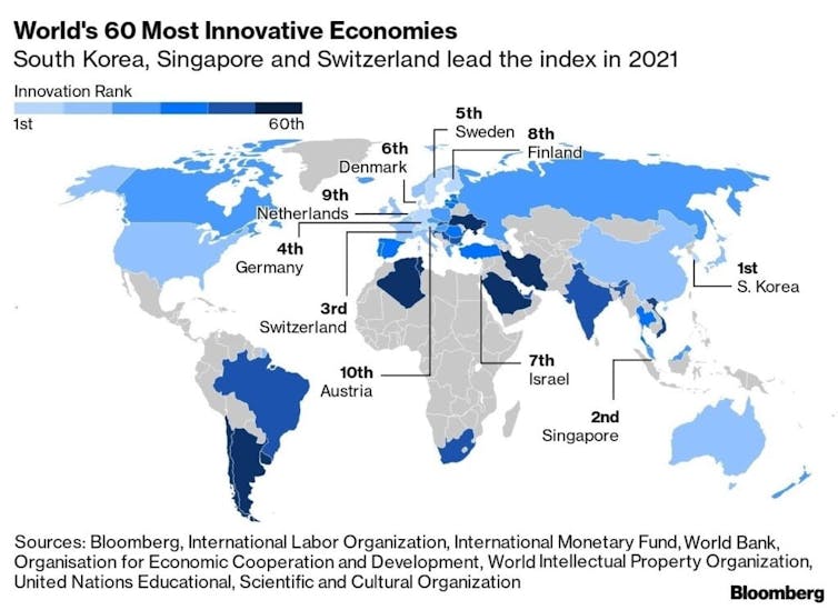 A map of the world's 60 most innovative economies