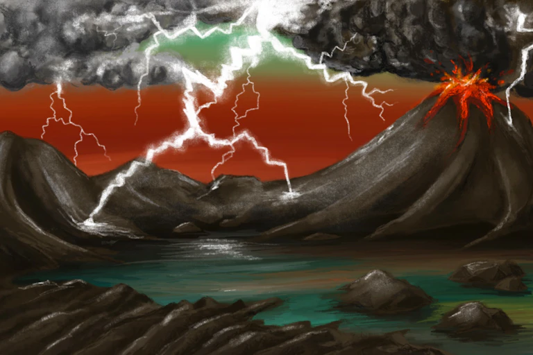 An illustration of early Earth, as it would have looked around 4 billion years ago.