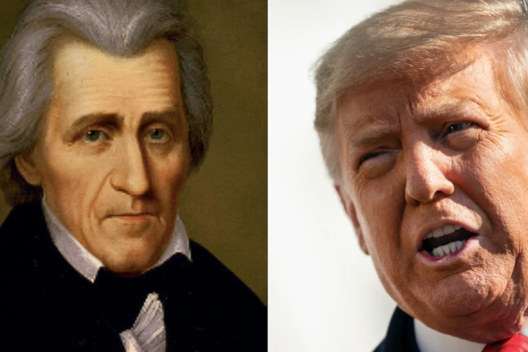 Images of Andrew Jackson and Donald Trump, side by side