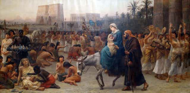 oseph, Mary and Jesus enter Egypt as they flee the Holy Land. 