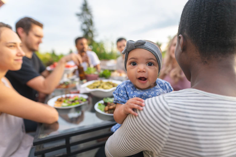 A group of friends eating outside