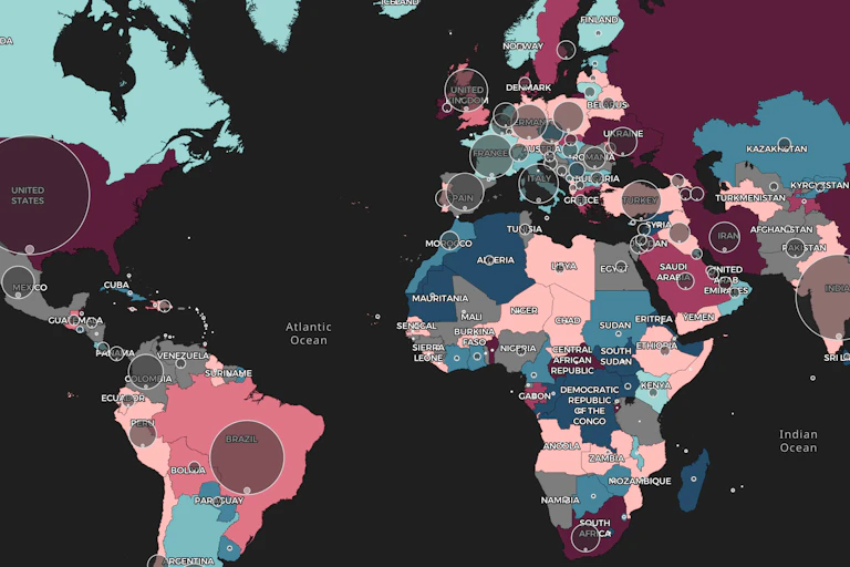 Map of the world with different countries shaded in different colors