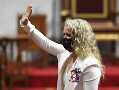 Julie Payette waves