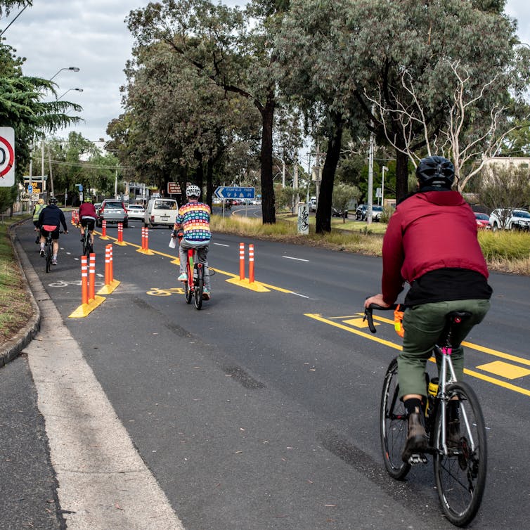 pop-up bike lane alongside a busy road