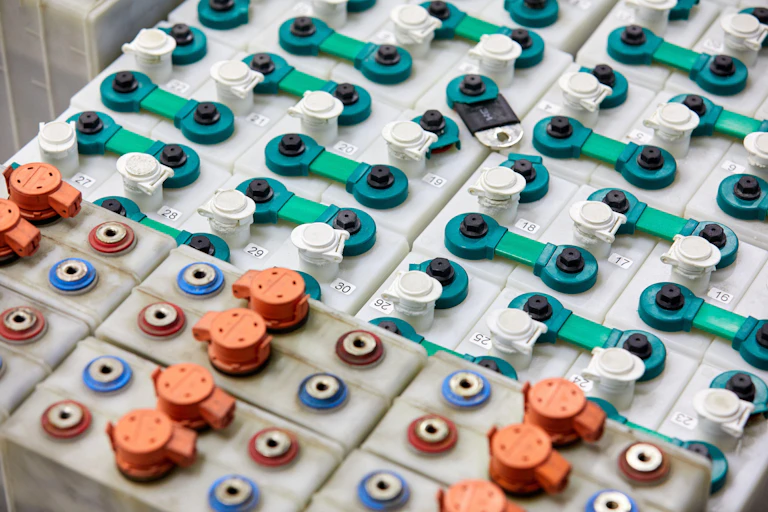 Large battery units with colourful nodes.