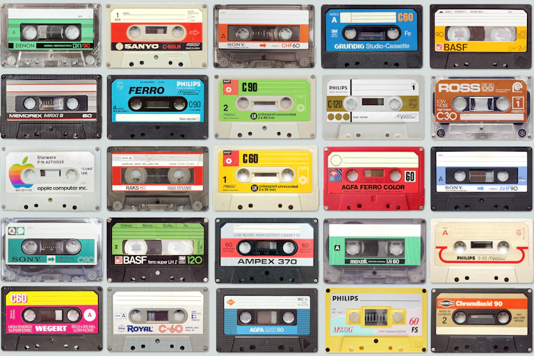 A layout of different types of audio cassette