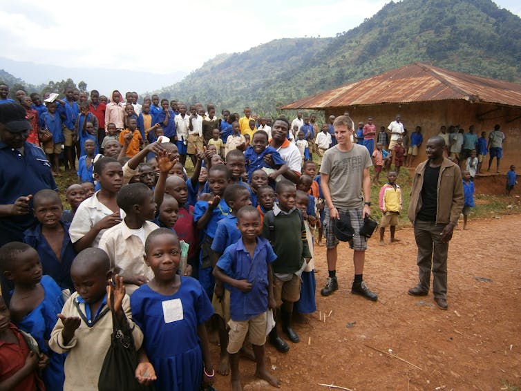 Residents of a village near Mount Elgon National Park in Uganda