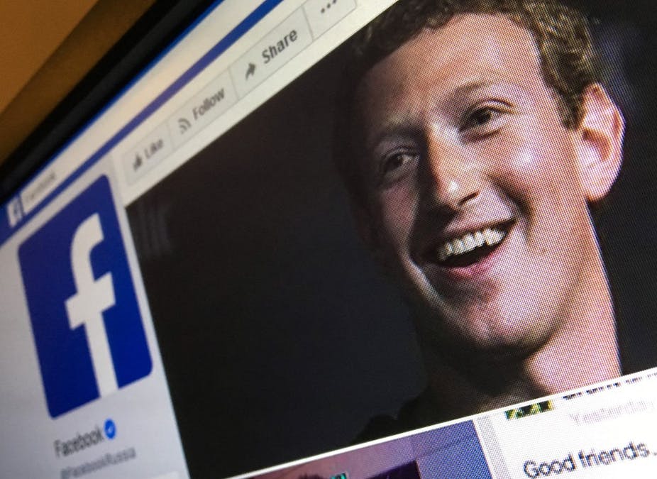 Le visage de Mark Zuckerberg sur la page d'accueil de Facebook