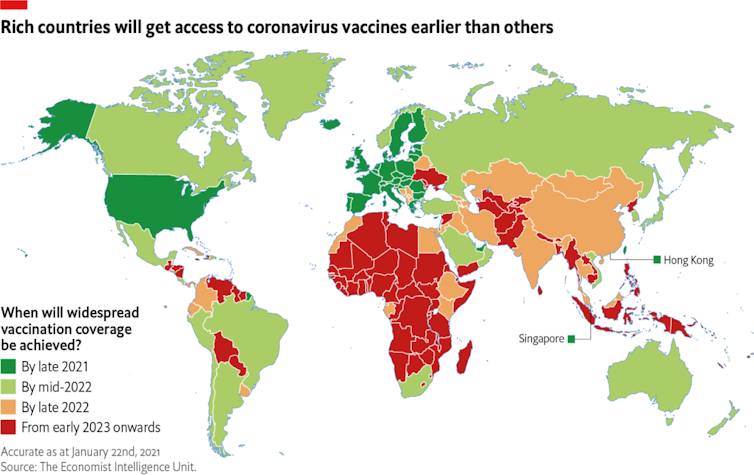 The Economist Intelligence Unit infographic showing vaccine access by country.