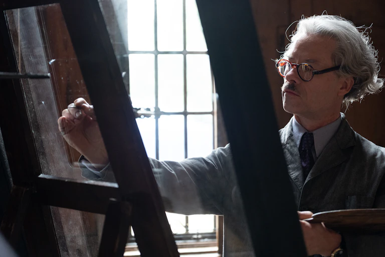 A man paints
