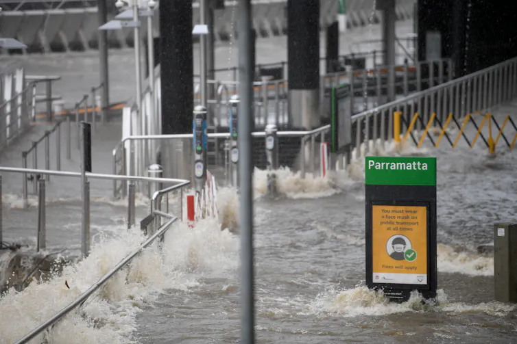 Floodwaters inundate part of Parramatta in Sydney.