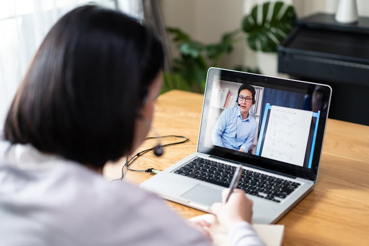 A learner attending online class.