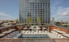 On the roof deck of the Standard Apartments, a 'blue roof' filters stormwater.