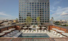 On the roof deck of the Standard Apartments, a 'blue roof' filters stormwater.