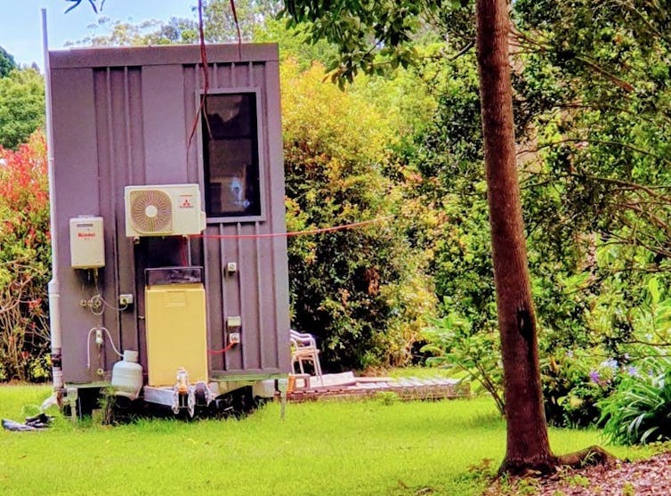 Tiny house on wheels in a garden