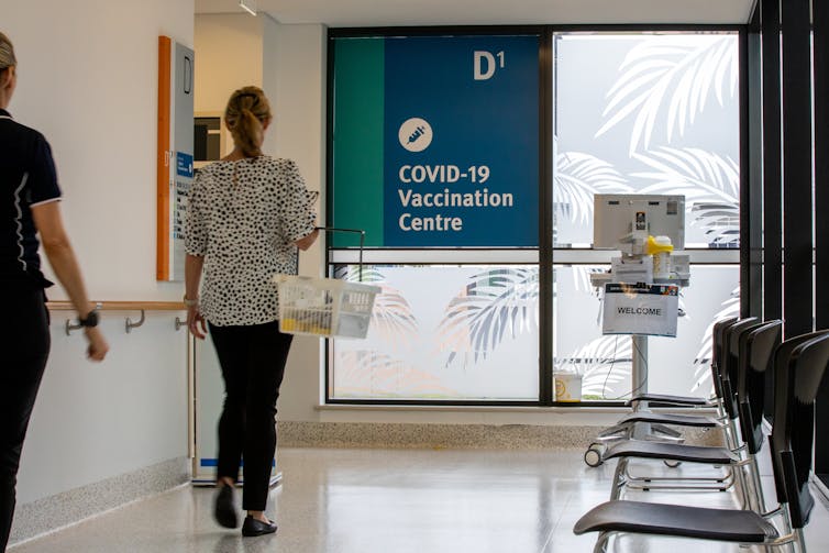 The corridor of a COVID-19 vaccination centre on the Gold Coast.