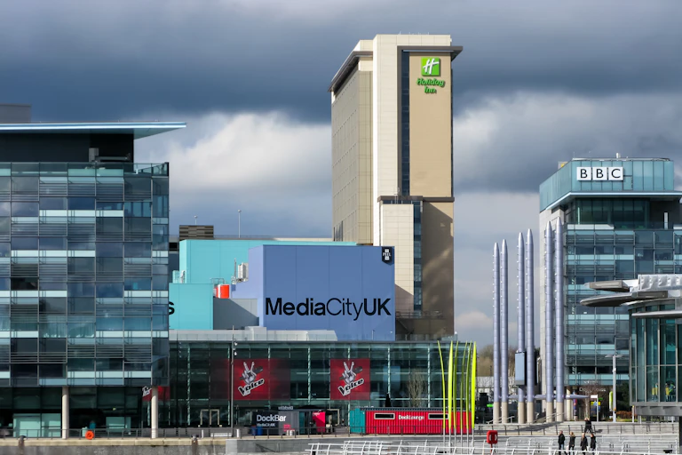 BBC Studios and Holiday Inn Hotel, MediaCityUK, Salford Quays, Salford, Manchester, England, UK