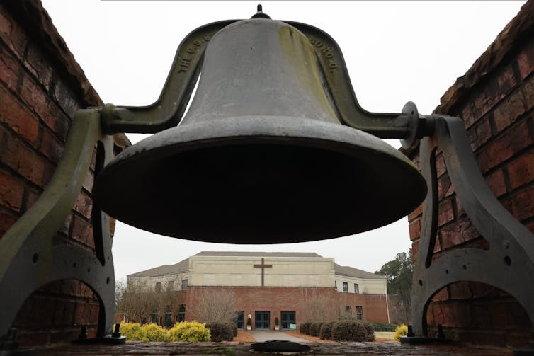 A bell dating to 1894 is seen at Crabtree First Baptist Church in Milton, Georgia.