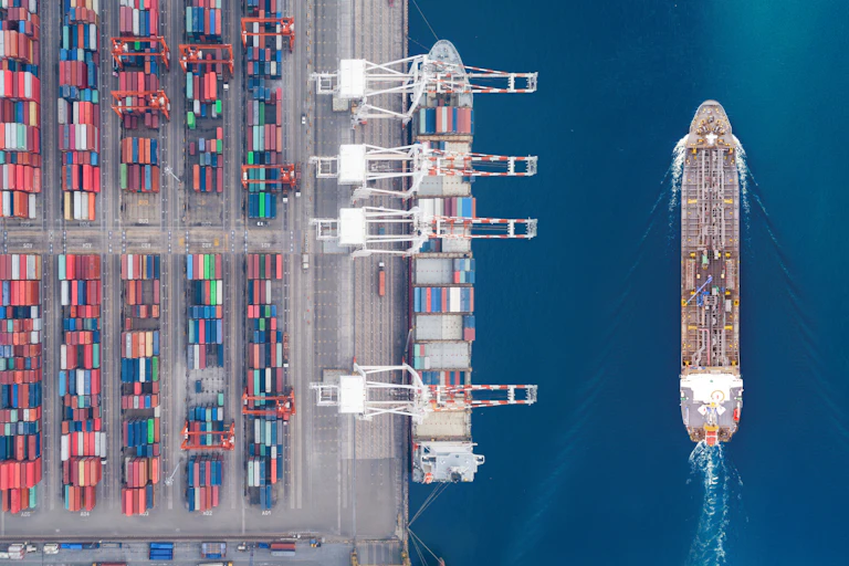 Aerial view of ships in a port