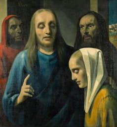 Painting. Jesus talks to a woman.