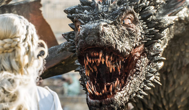 Still of dragon's face from Game of Thrones