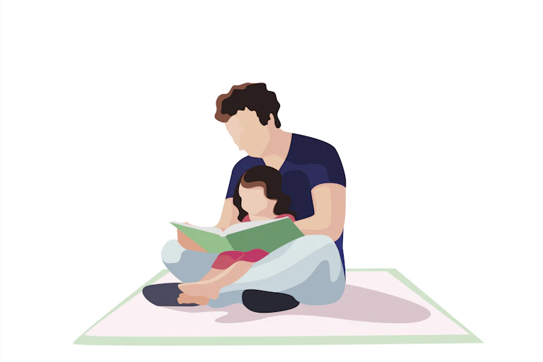 Man reading to a little girl.