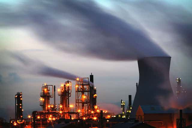 Oil refinery at night