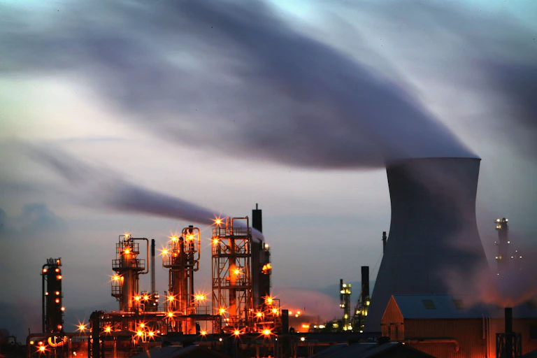 Oil refinery at night