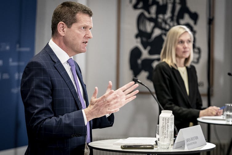 Soeren Brostroem, director of Denmark's National Board of Health, with Tanja Erichsen of the Danish Medicines Agency