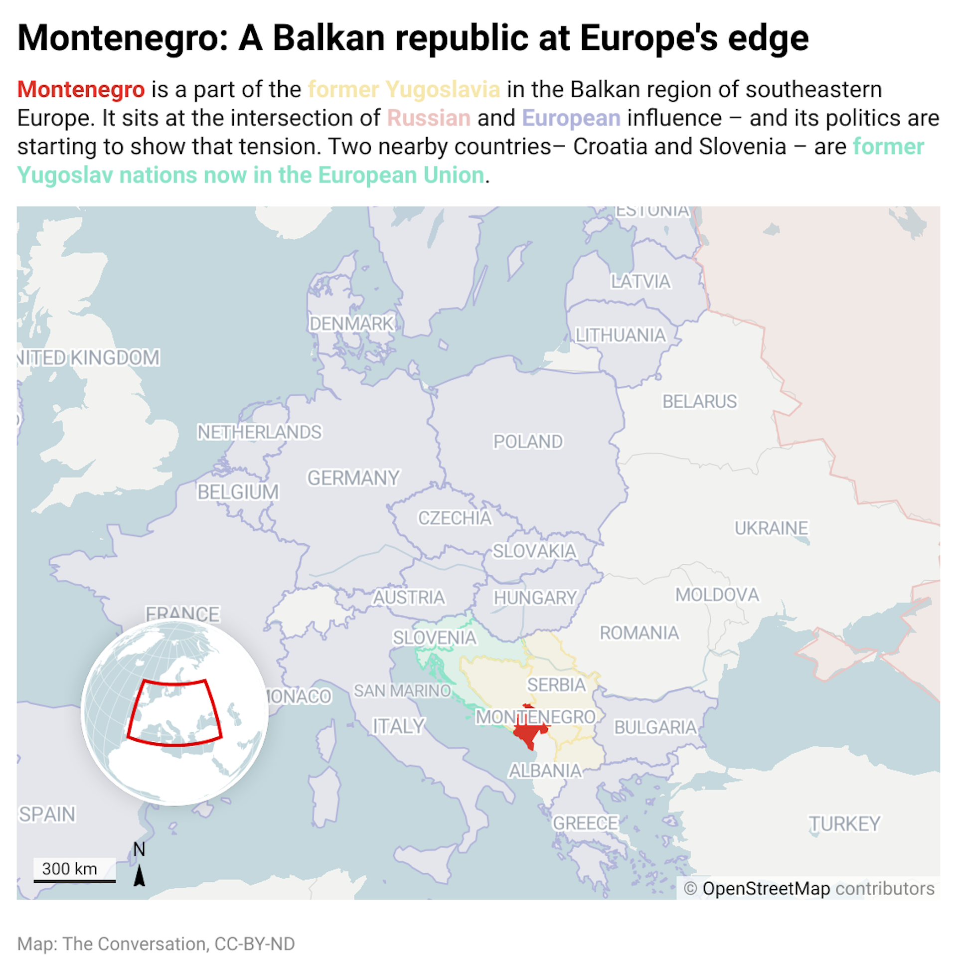 A map of Europe highlighting Montenegro