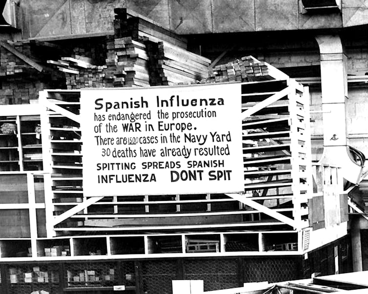 Sign in a navy yard about the Spanish Flu.