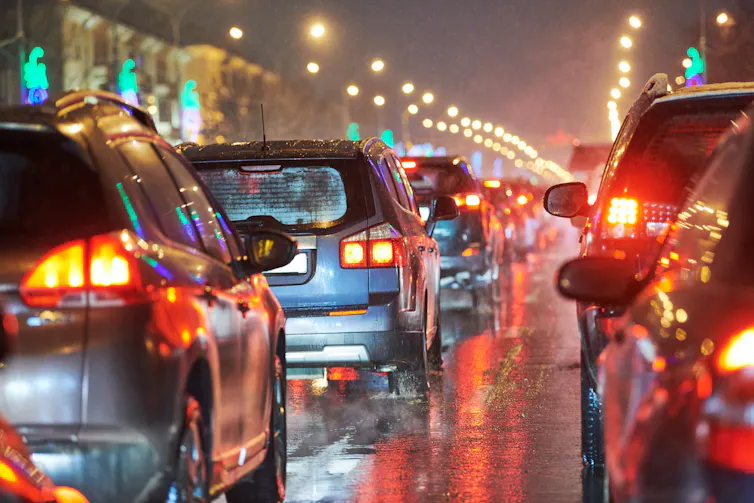 cars in traffic at night
