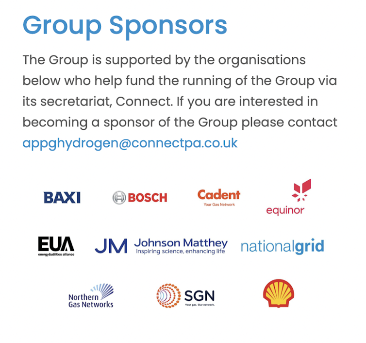 Logos of Hydrogen APPG sponsors