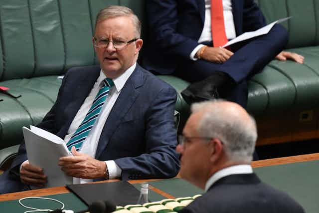 Anthony Albanese and Scott Morrison during question time