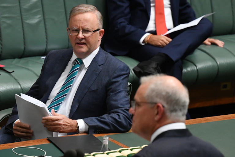 Anthony Albanese and Scott Morrison during question time