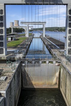 Photo looking through a lock along the river.