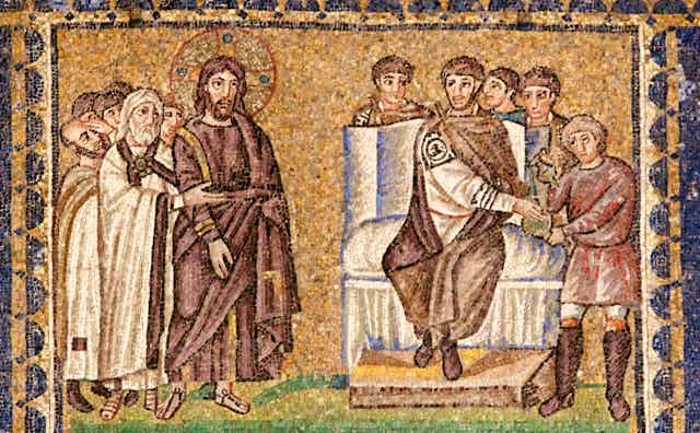 Mosaic showing Pilate washing his hands.