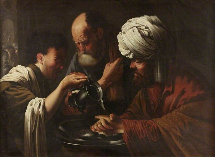 17th-century painting of Pilate washing his hands.