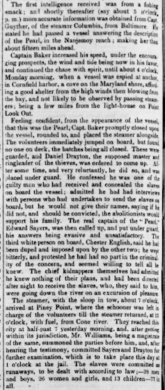 4 parágrafos de um relato de jornal de 1848 sobre a captura da Pérola.