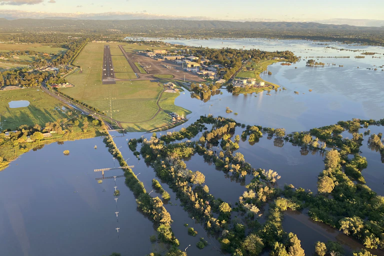 Floodwaters collect in a NSW floodplain.