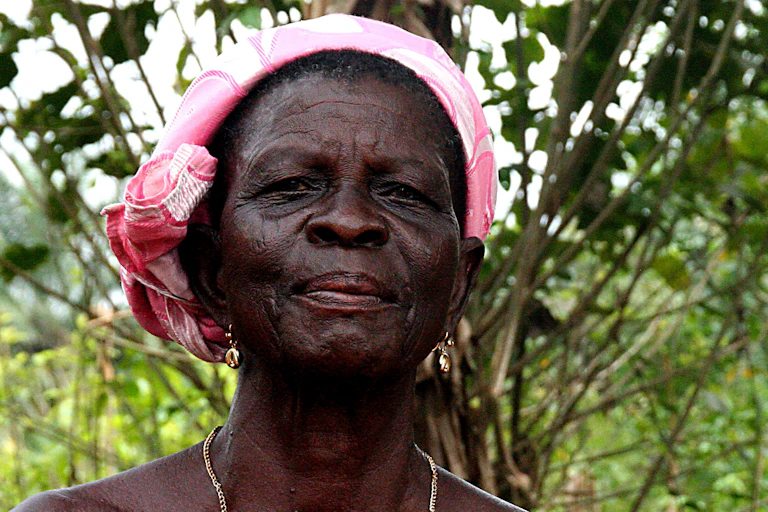 Close up of elderly African woman
