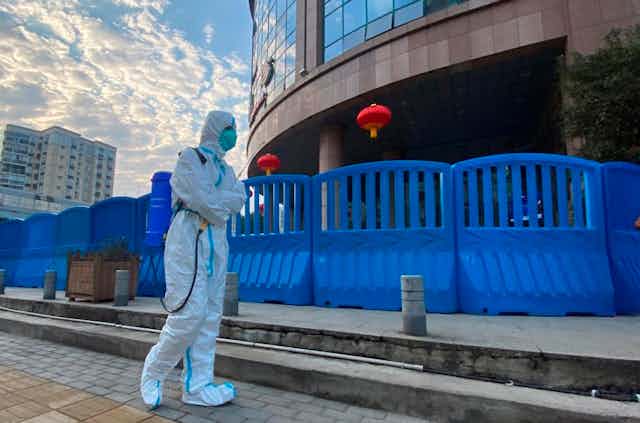 Man in full PPE in Wuhan, China