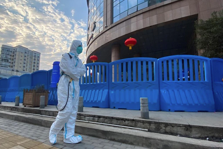 Man in full PPE in Wuhan, China