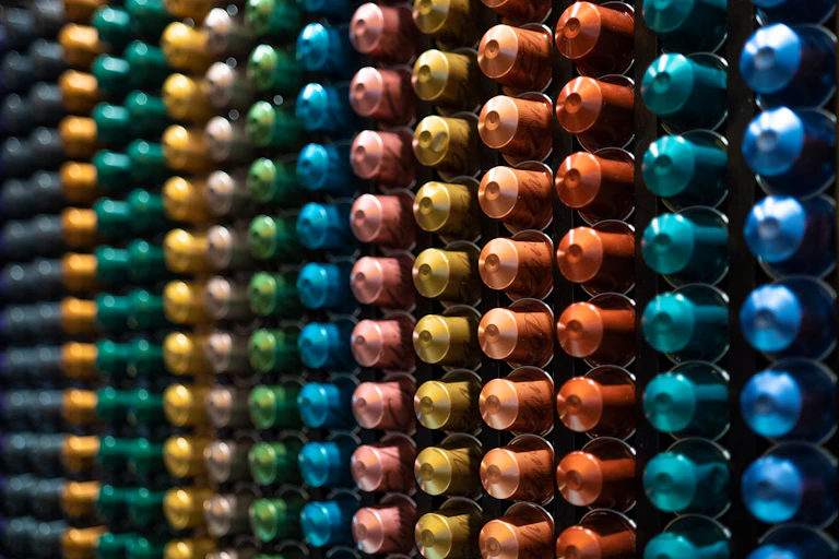 Image of capsules used by Nespresso machines.