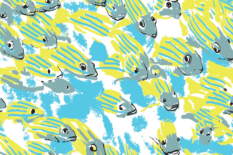 Ink painting of a school of zebrafish.
