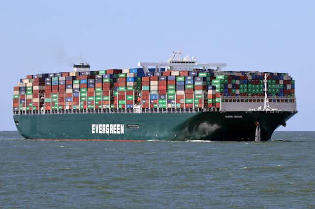 The container ship the Ever Given at sea
